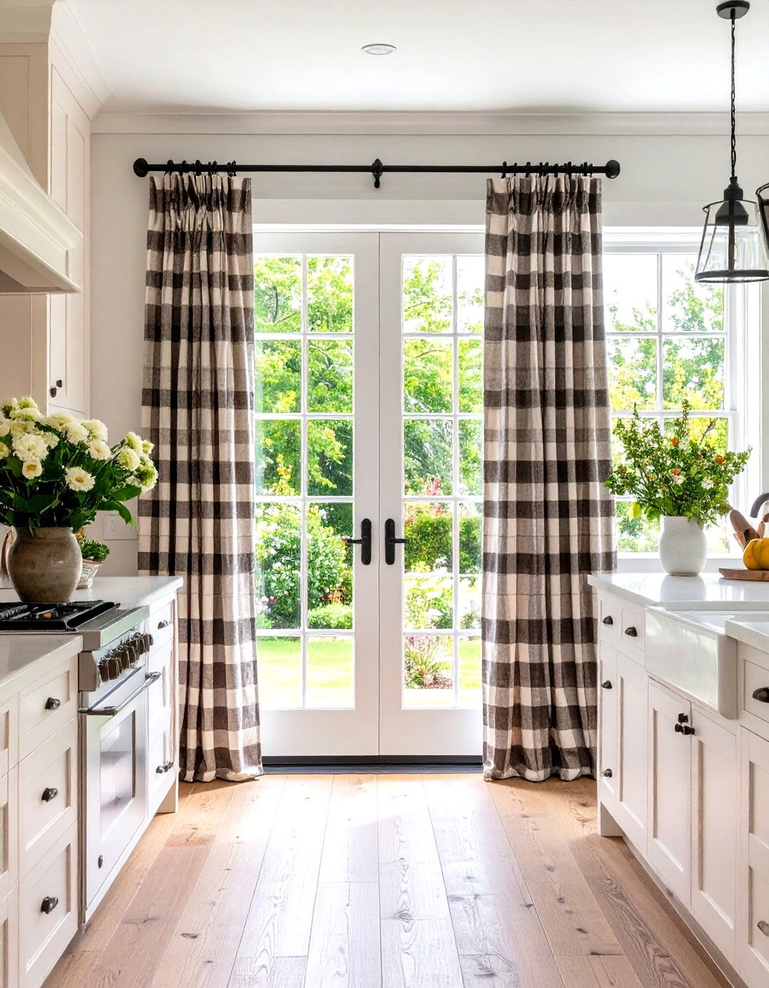Farmhouse Plaid French Door Curtains - 24 French Door Curtain Ideas