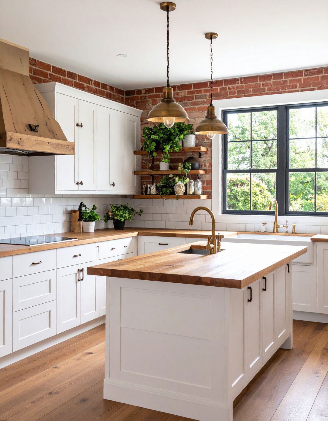 Farmhouse Red Brick Accent Wall - 24 Red Brick Kitchen Ideas