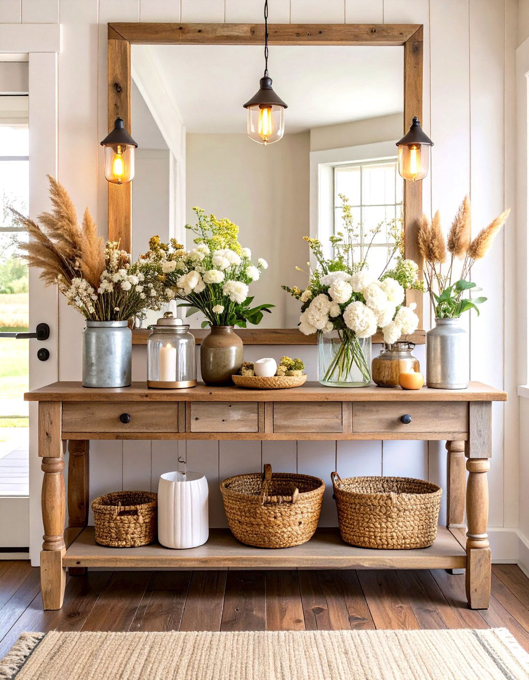 Farmhouse Rustic Console Styling - 24 Entry Table Decor Ideas
