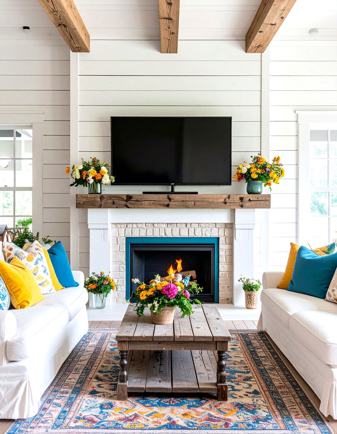 Farmhouse Shiplap TV Over Fireplace Design - 24 Tv Over Fireplace Ideas