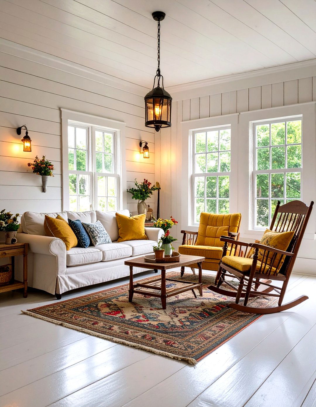 Farmhouse Shiplap Walls with Vintage Furniture - 24 Rustic Living Room Ideas