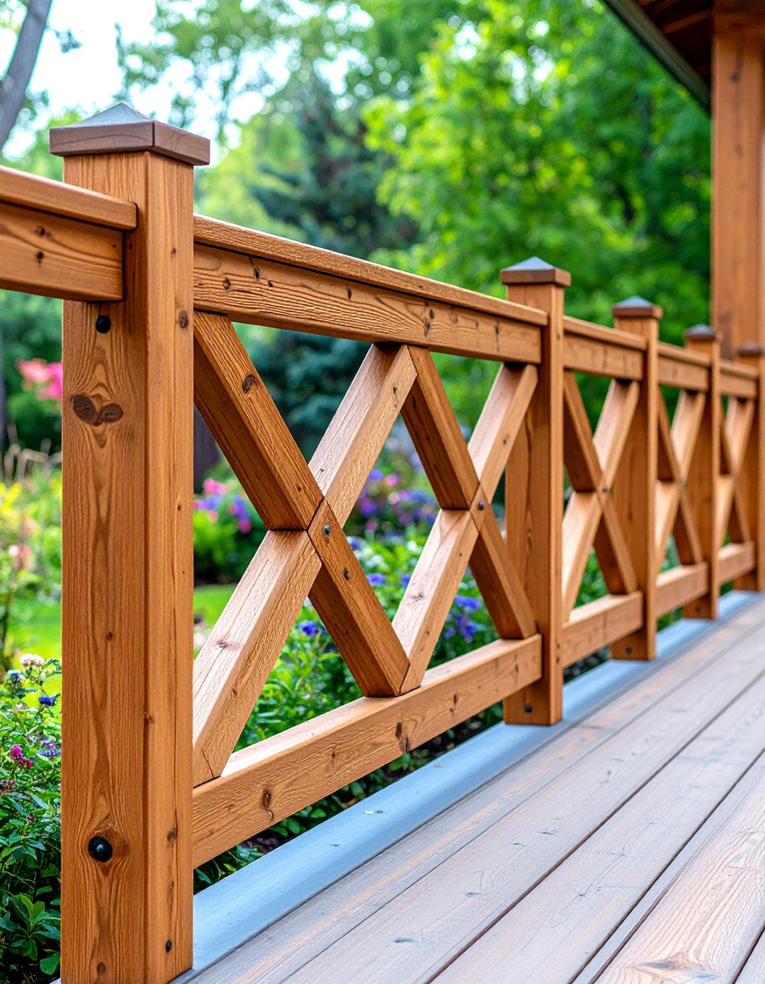 Farmhouse Style Cross Brace Wood Railing - 24 Wood Deck Railing Ideas