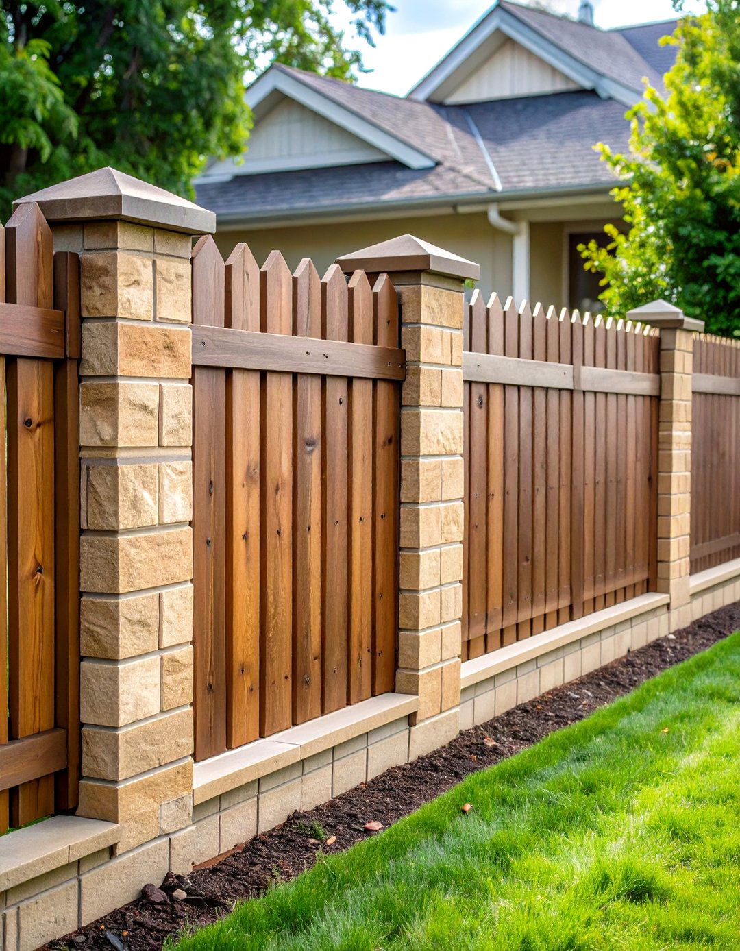 Farmhouse Style Stained Block Fence - 24 Cinder Block Fence Ideas