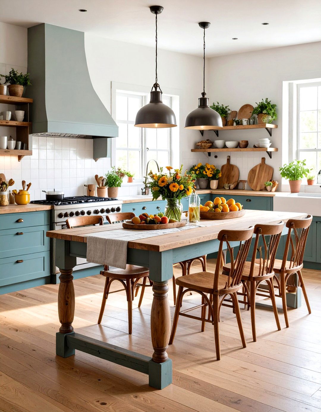 Farmhouse Table Island Kitchen - 24 White Farmhouse Kitchen Ideas