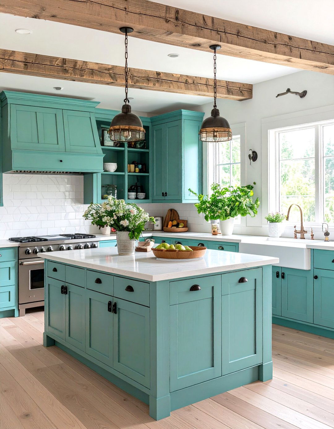 Farmhouse Teal Kitchen with Rustic Charm - 24 Teal Kitchen Ideas