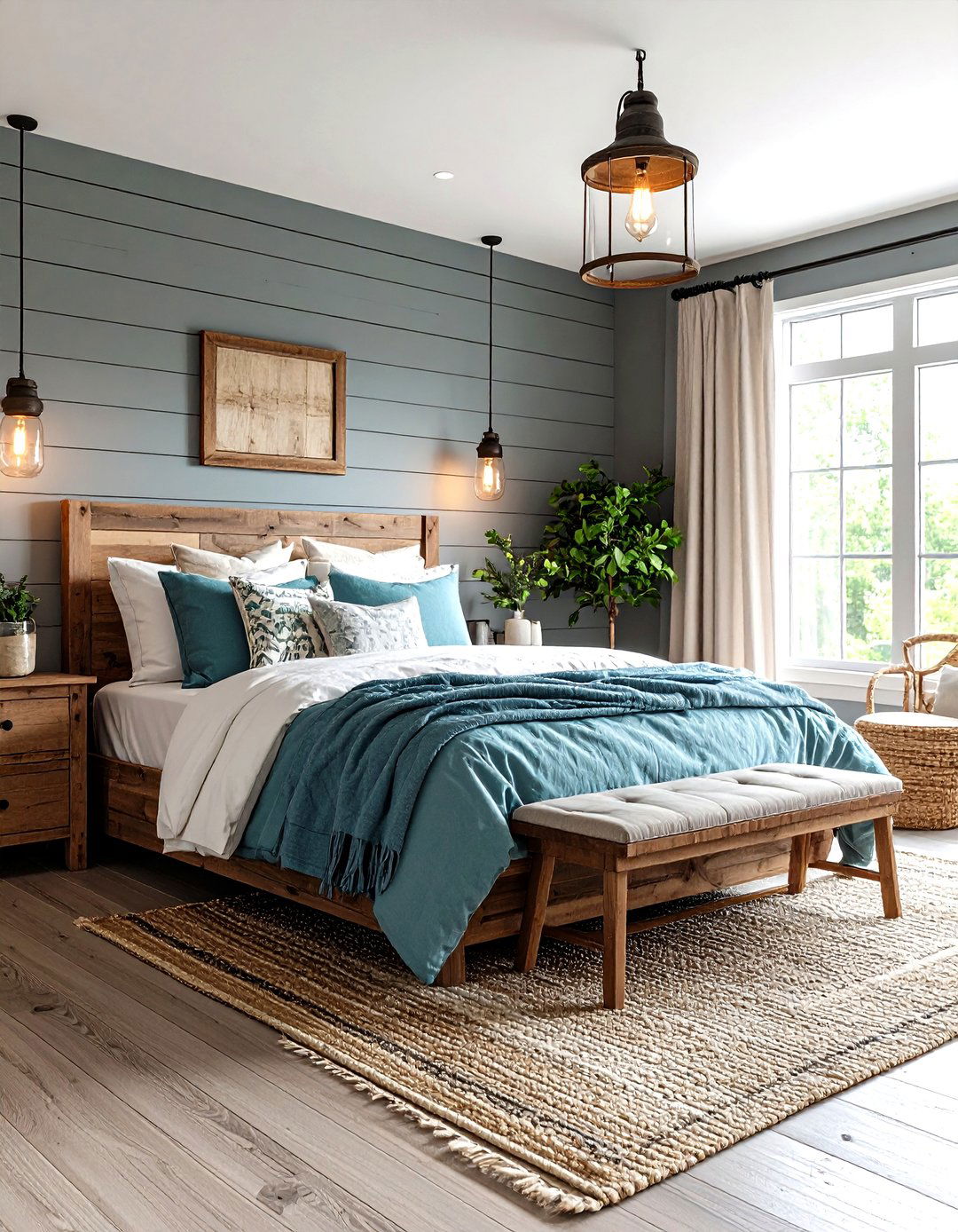 Farmhouse Teal and Weathered Grey Charm - 24 Teal and Grey Bedroom Ideas