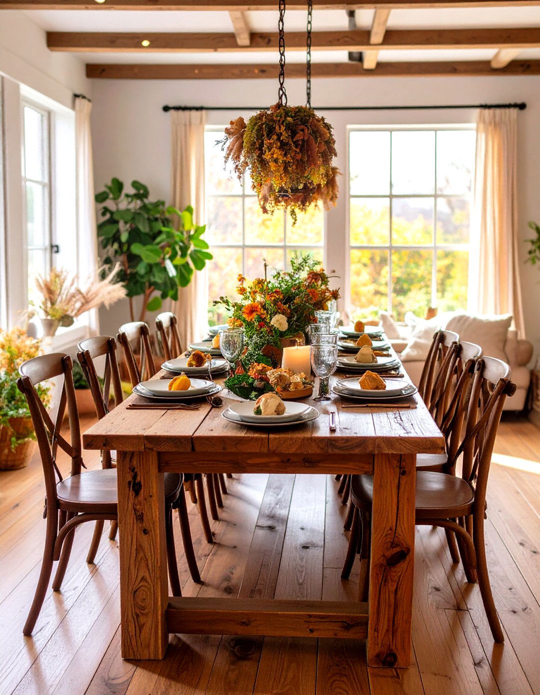 Farmhouse Trestle Table with Natural Wood Finish - 24 cottage dining room ideas