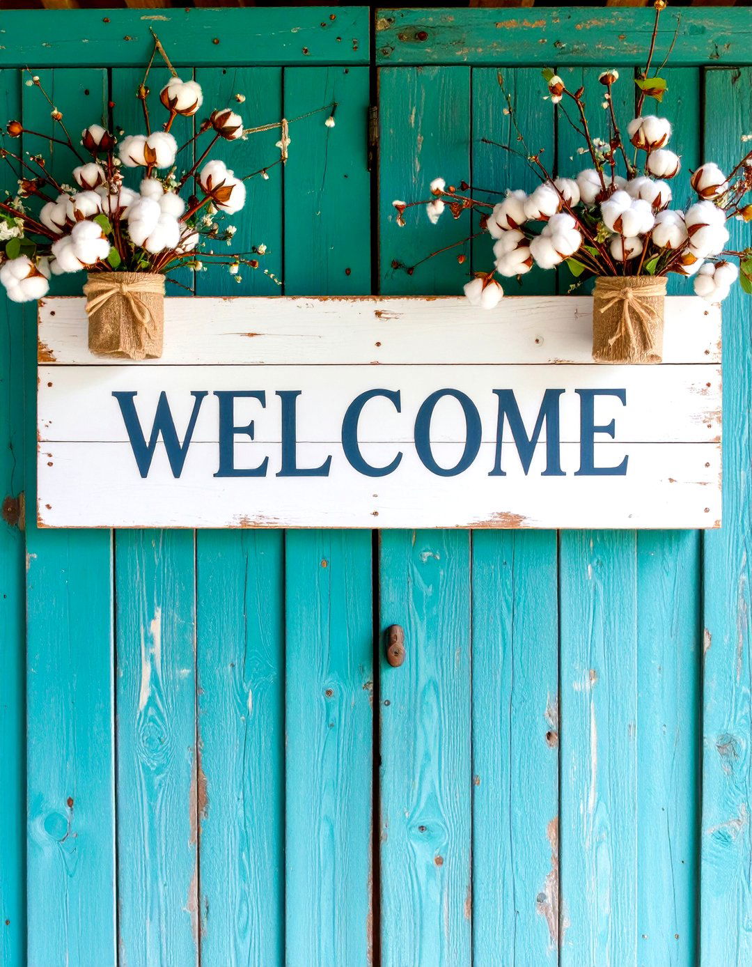 Farmhouse Wedding Welcome Sign with Shiplap and Cotton Stems - 24 Wedding Welcome Sign Ideas
