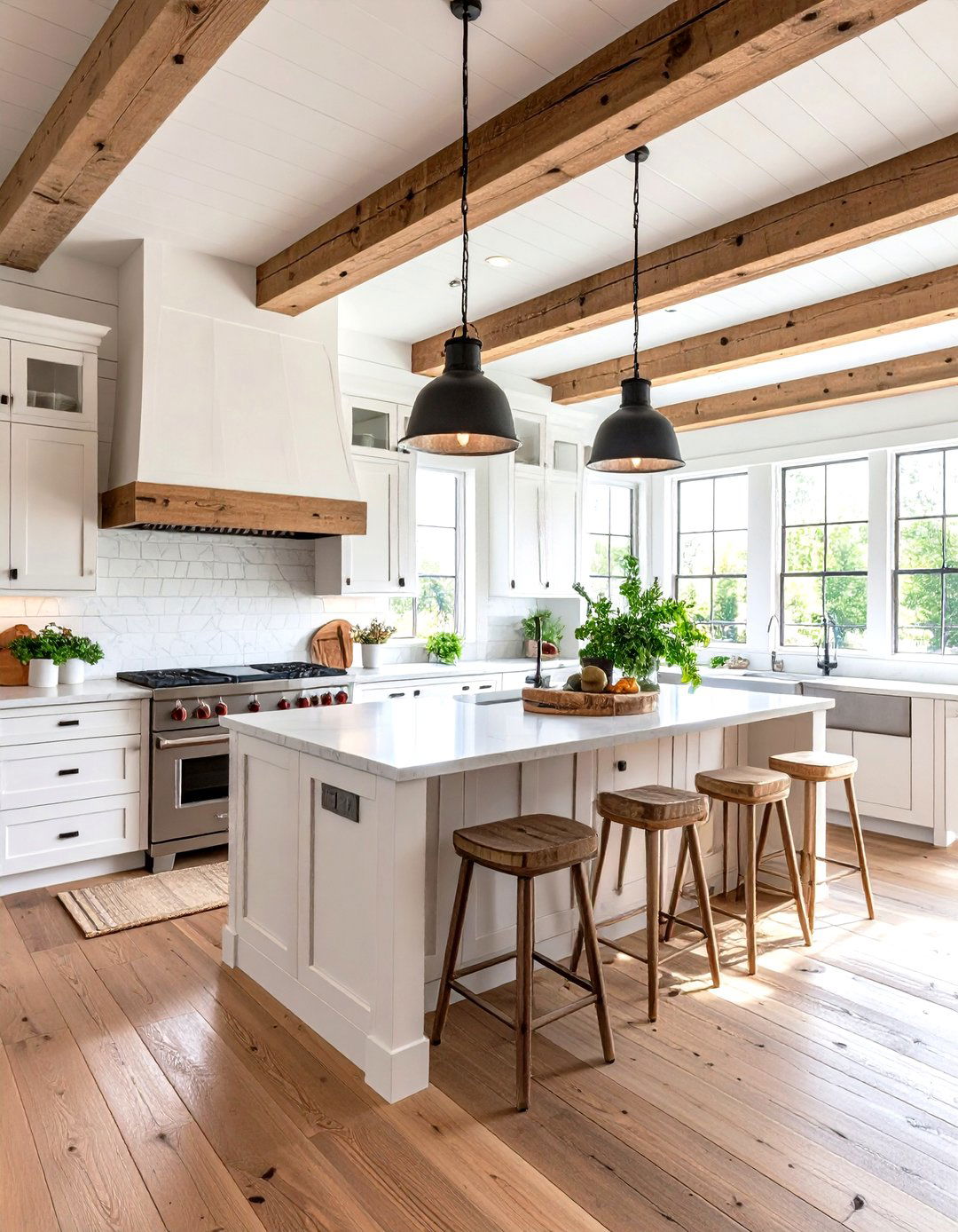 Farmhouse White Kitchen with Stainless Steel Range