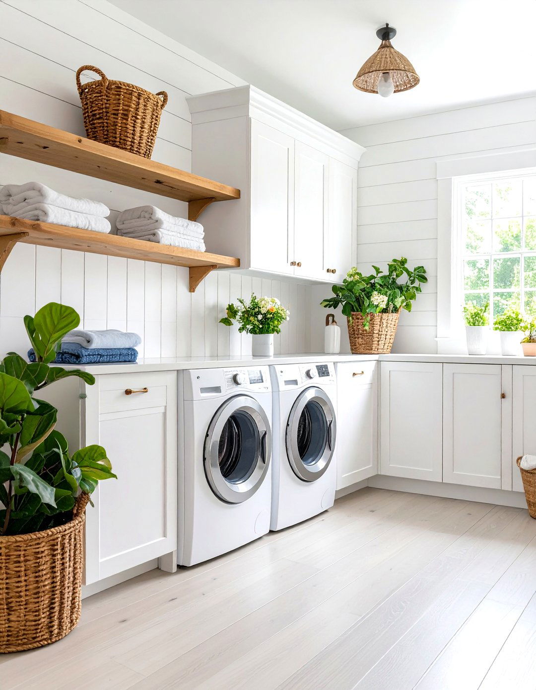 Farmhouse White Shiplap Walls - 24 White Laundry Room Ideas