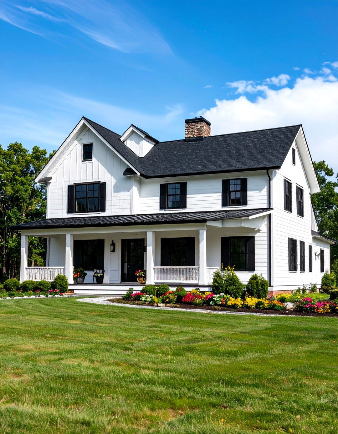 Farmhouse White with Dark Accents - 24 Barndominium Exterior Ideas