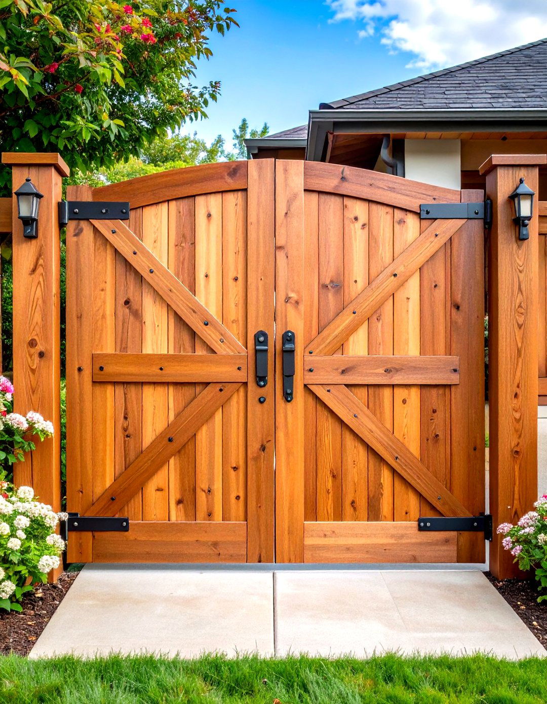 Farmhouse Wood Plank Gate with Cross Bracing - 24 Front Door Gate Ideas