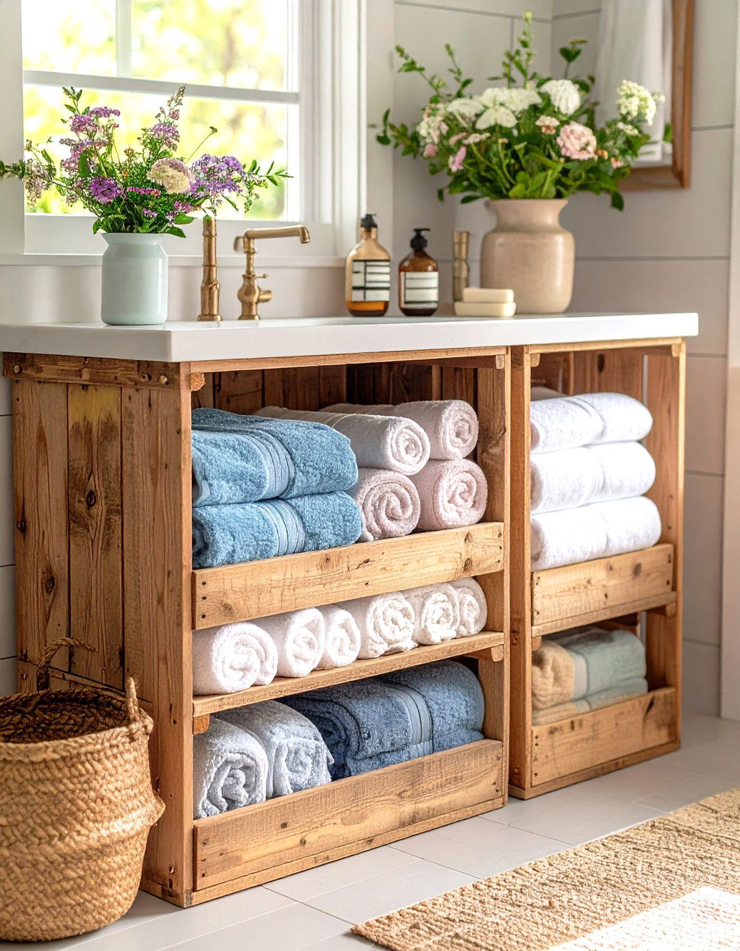 Farmhouse Wooden Crate Storage - 24 Towel Display Ideas