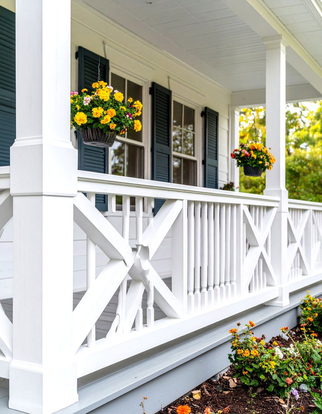 Farmhouse X Pattern Styles - 24 Front Porch Railing Ideas