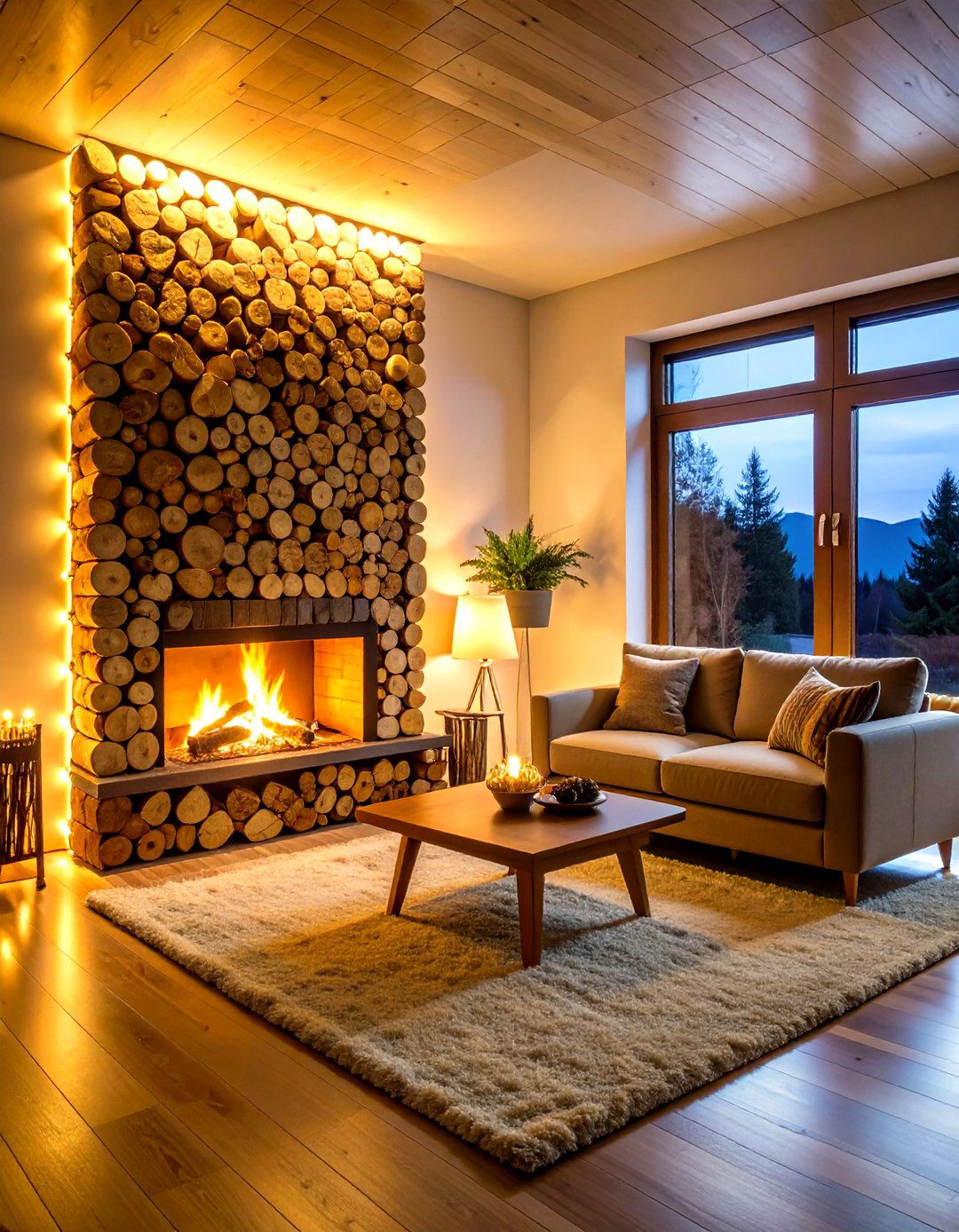Faux Log Stack with LED Lighting - 24 Faux Fireplace Ideas