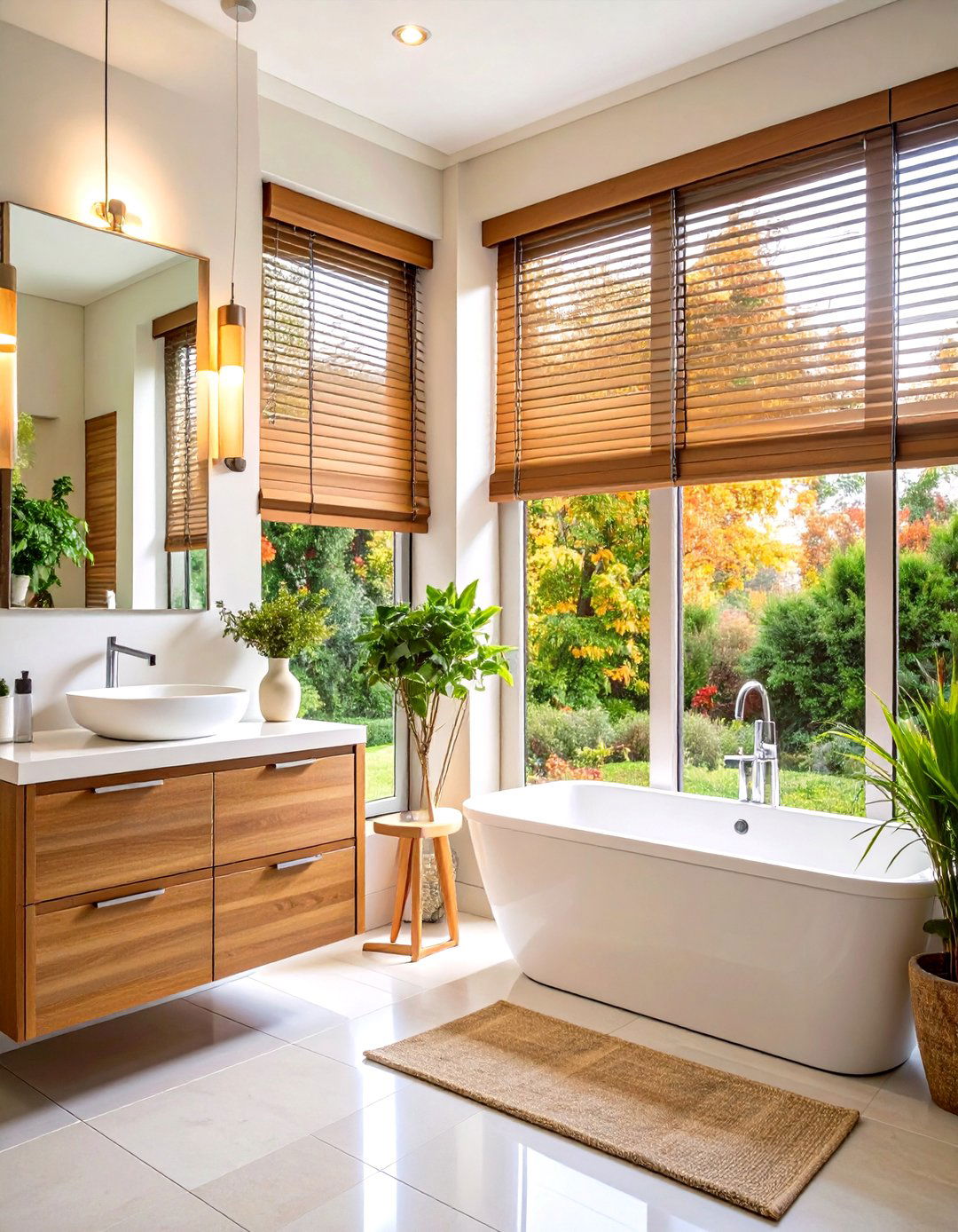 Faux Wood Blinds Configurations - 24 Bathroom Window Treatment Ideas