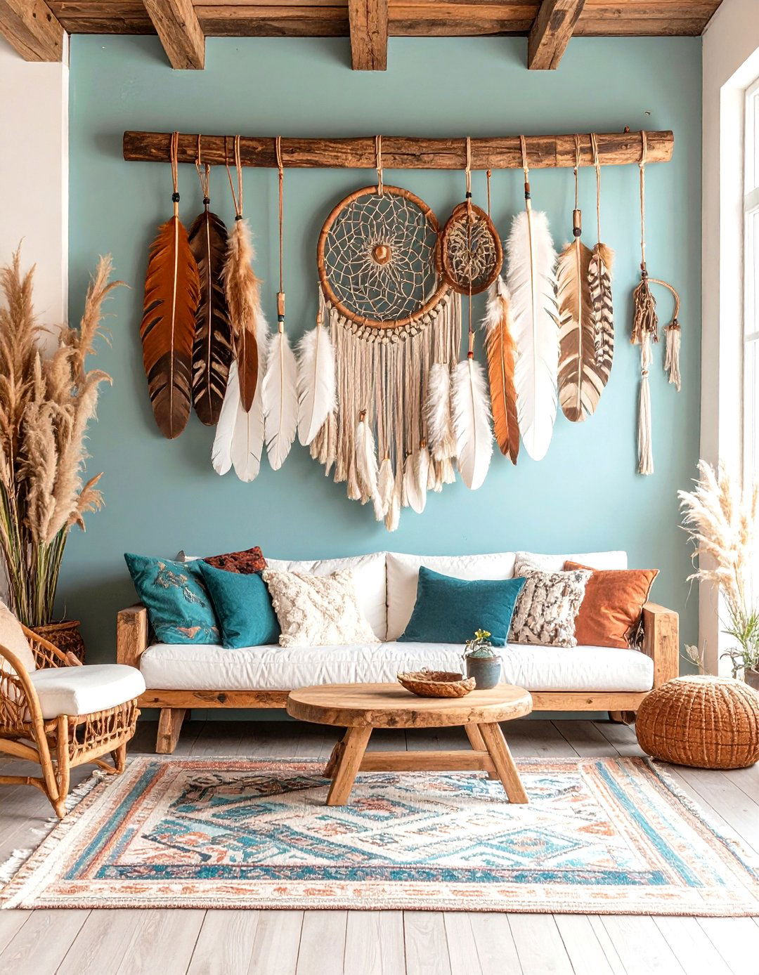 Feather and Natural Element Display - 24 Boho Wall Decor Ideas