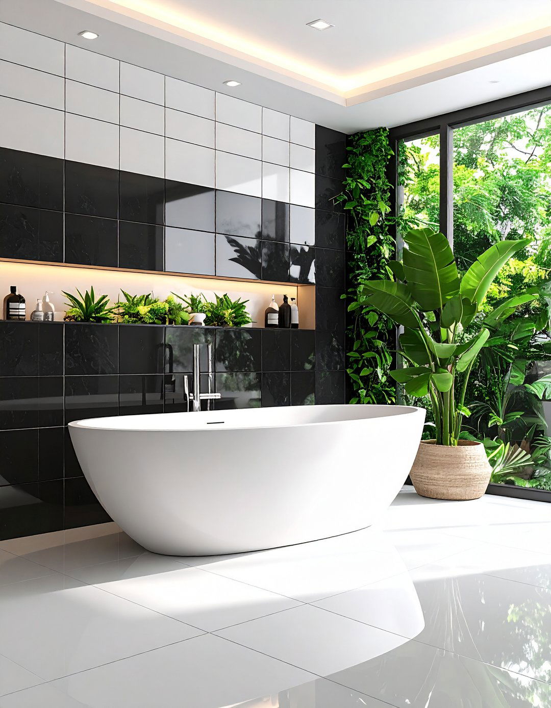 Feature Wall Accent Designs - 24 Black and White Bathroom Tile Ideas