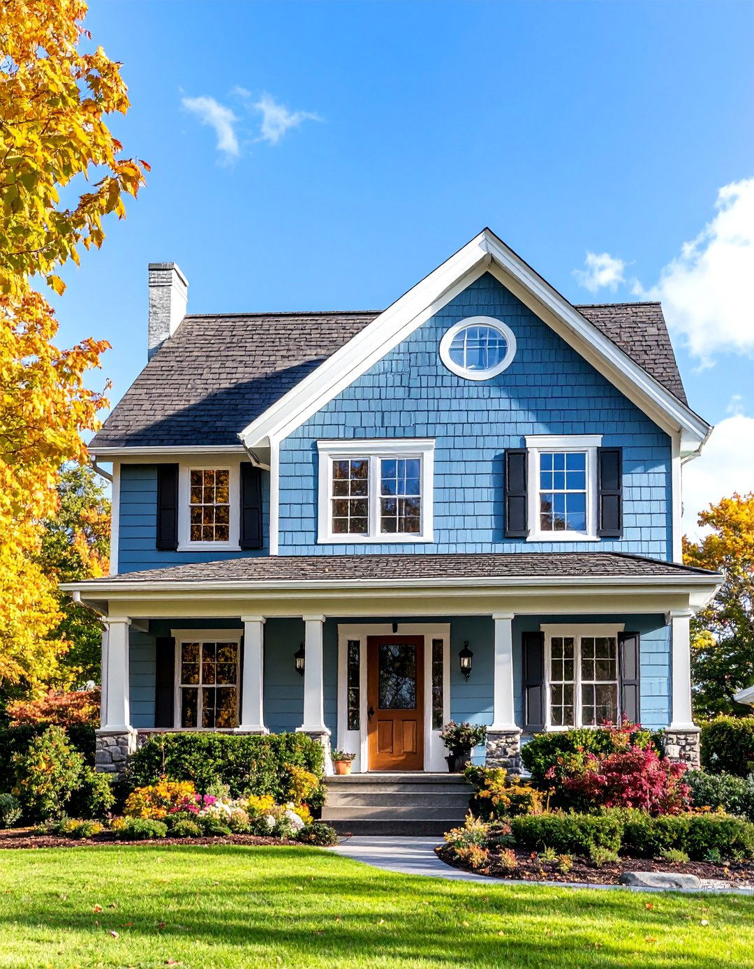 Federal Style Blue with Brown Slate Shingles - 24 blue exterior home with a brown roof ideas
