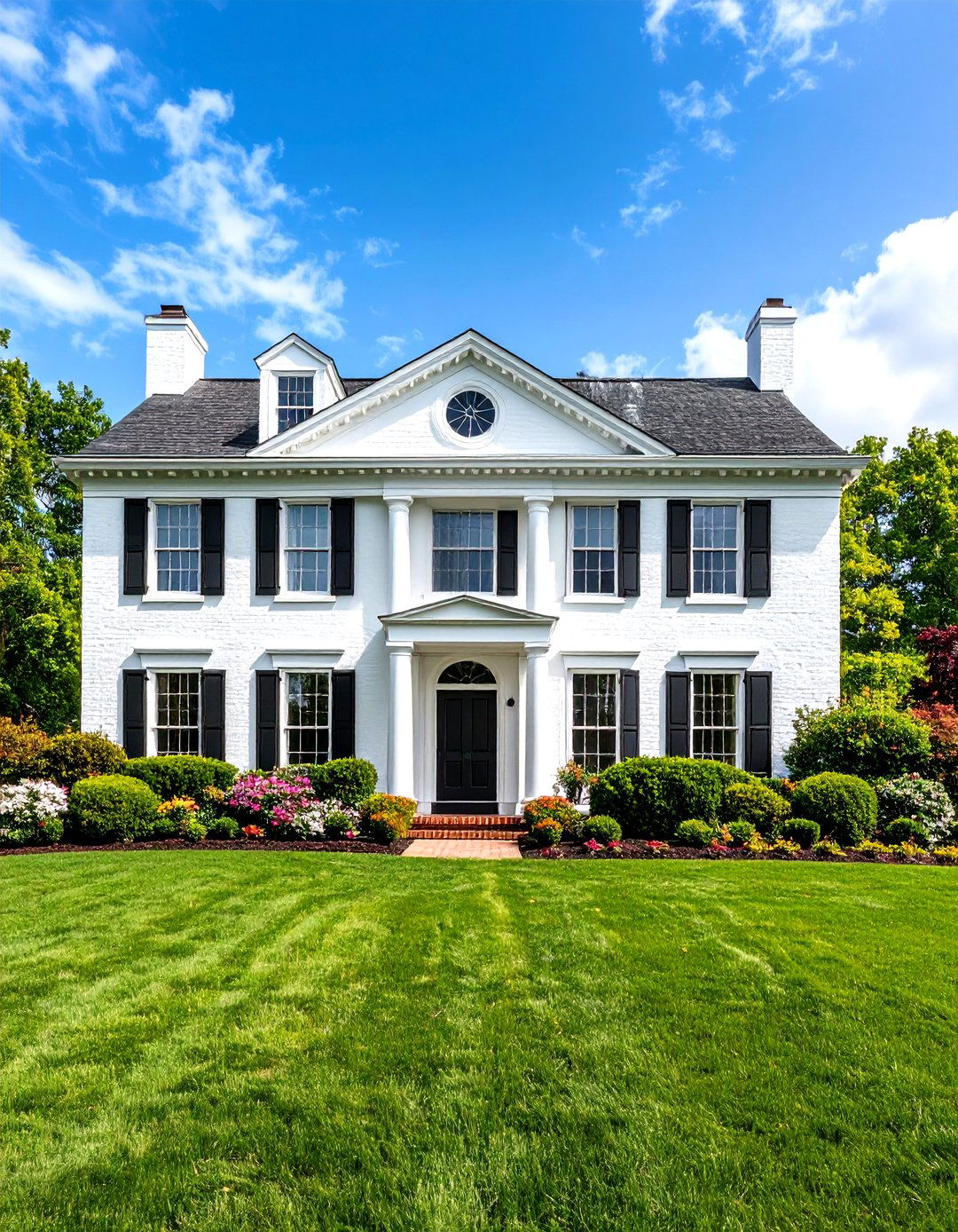 Federal Style Brick Refinement - 24 White Brick House With Black Trim