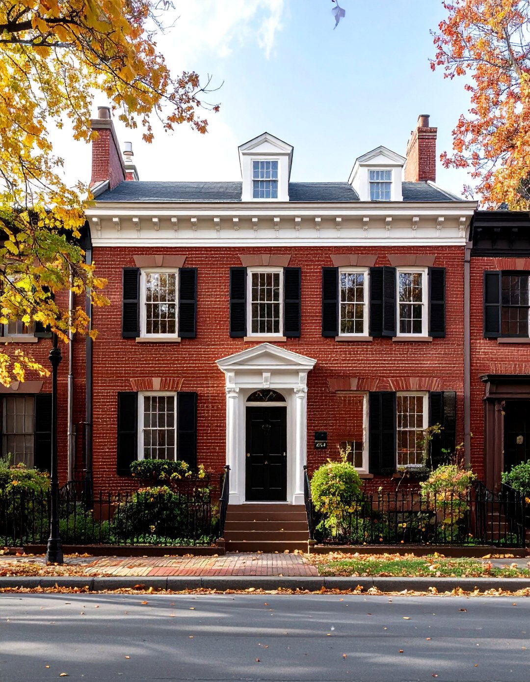 Federal Style Brick Townhouses with Brownstone Accents - 24 Brick Houses With Stone Accents