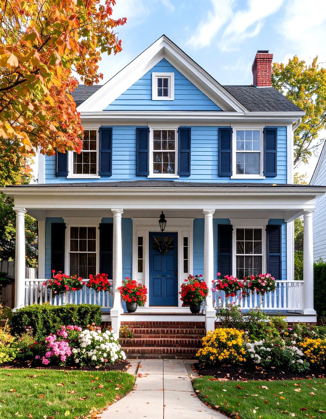 Federal Style Light Blue with Brick Details - 24 light blue house exterior ideas