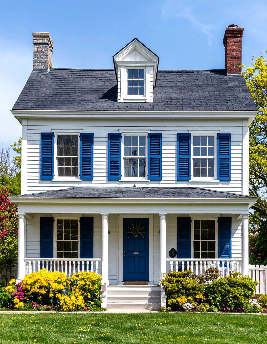 Federal Style Sophistication - 24 White Exterior Home with a Black Roof Ideas