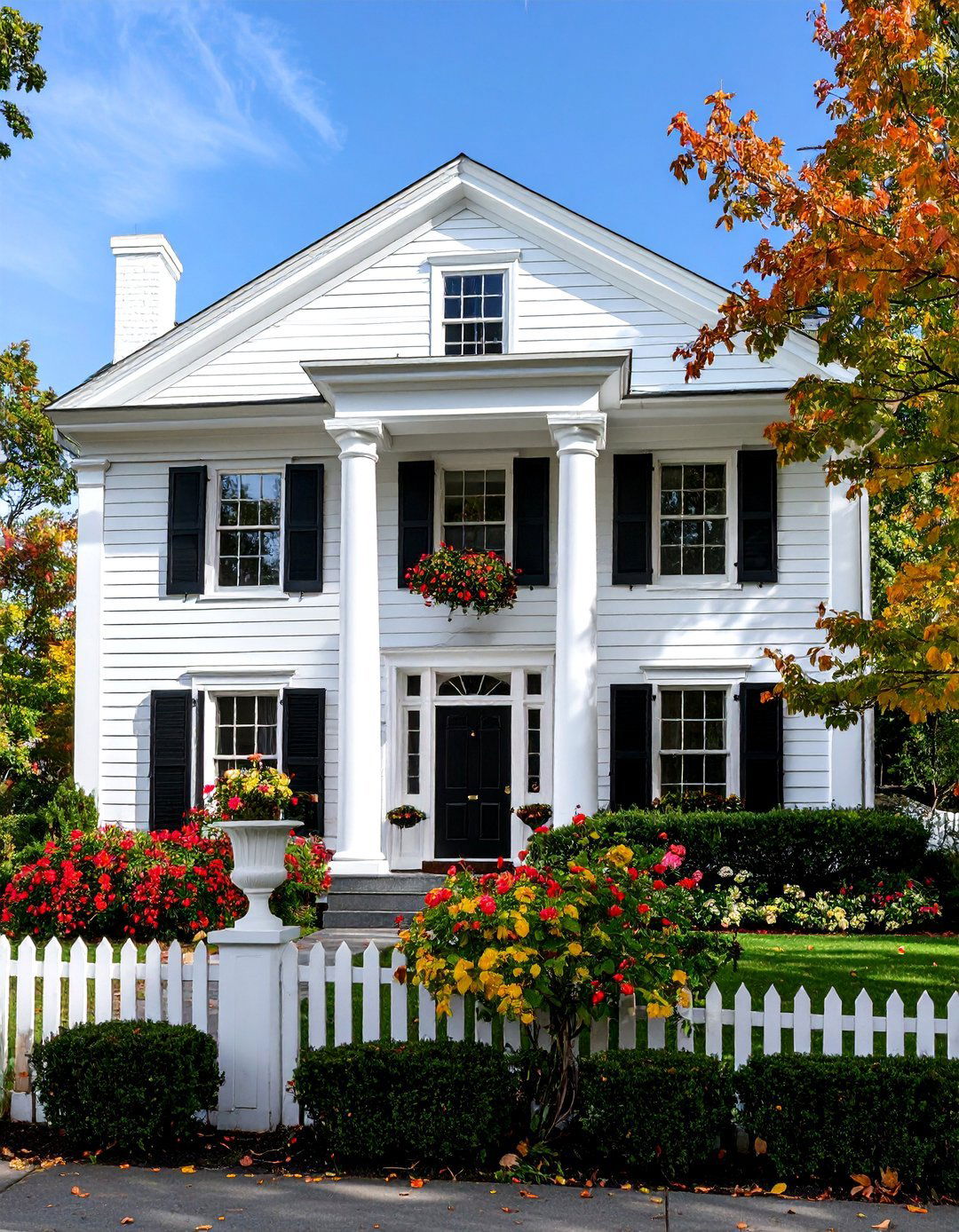 Federal Style White Clapboard with Black Louvered Shutters - 24 Black and White House Exterior Ideas