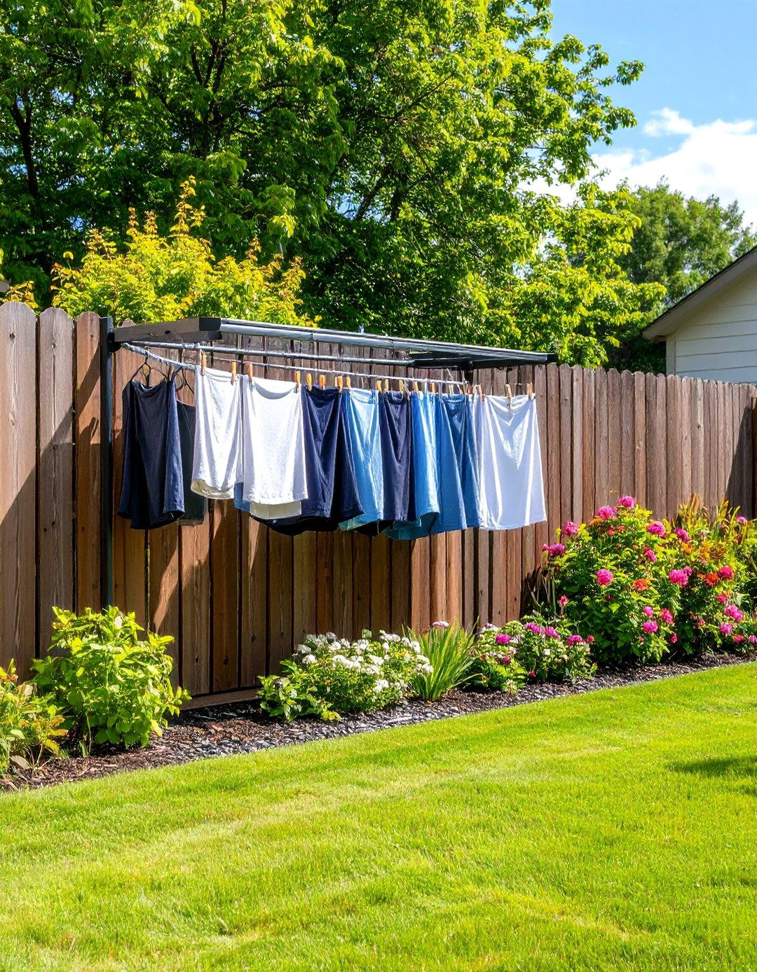 Fence Mounted Folding Rack - 24 Outdoor Clothesline Ideas