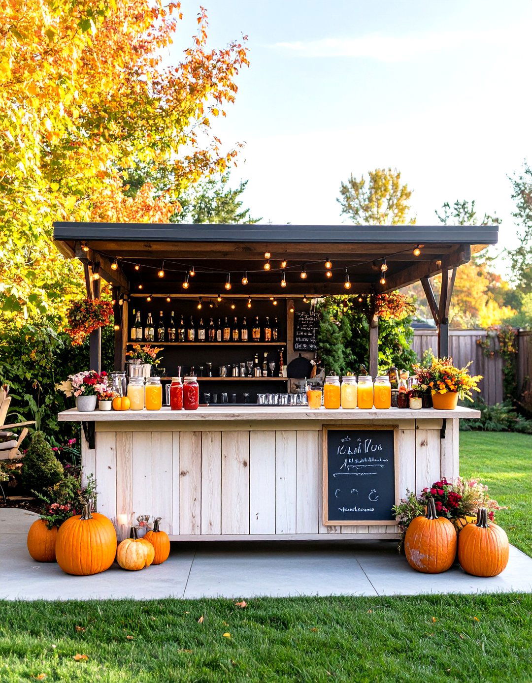 Festive Outdoor Bar Setup - 24 fall outdoor decorating ideas