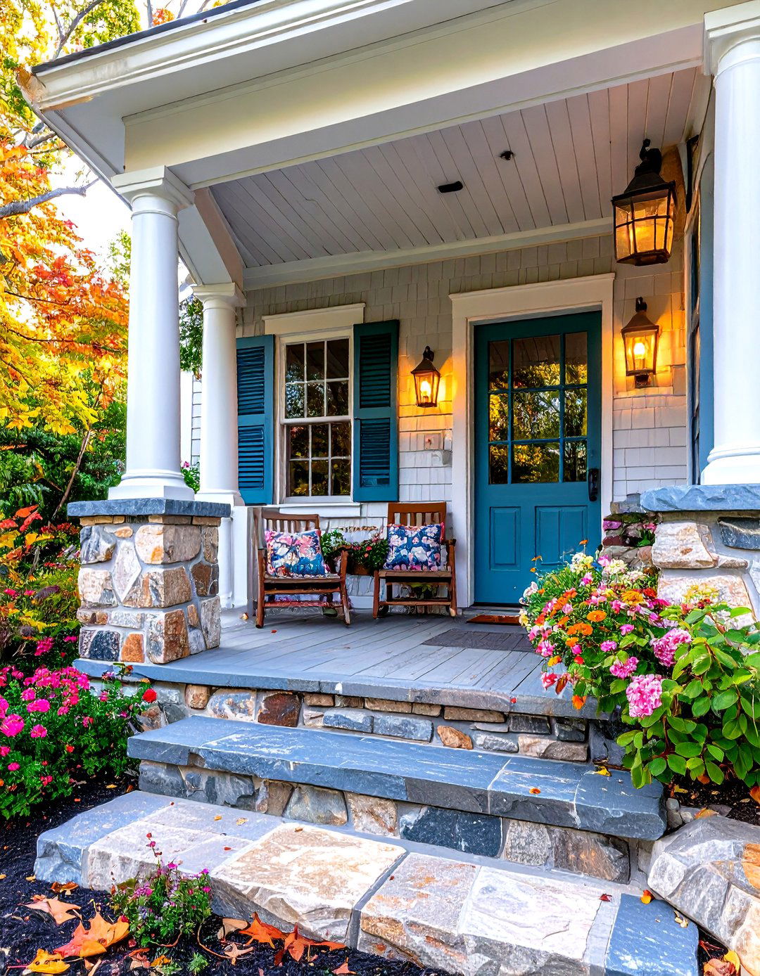 Fieldstone Column Porch - 24 Small Cape Cod Front Porch Ideas