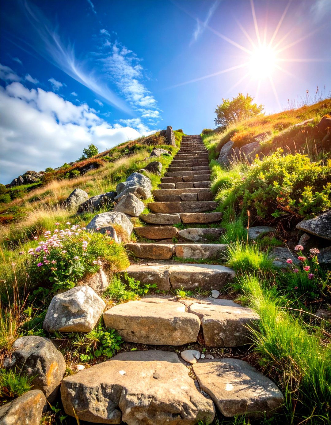Fieldstone Natural Stairway - 24 Sloped Walkway Ideas