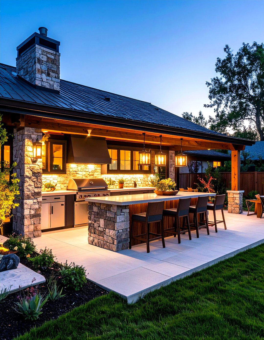 Fieldstone Outdoor Kitchen Patio - 24 Rustic Patio Ideas