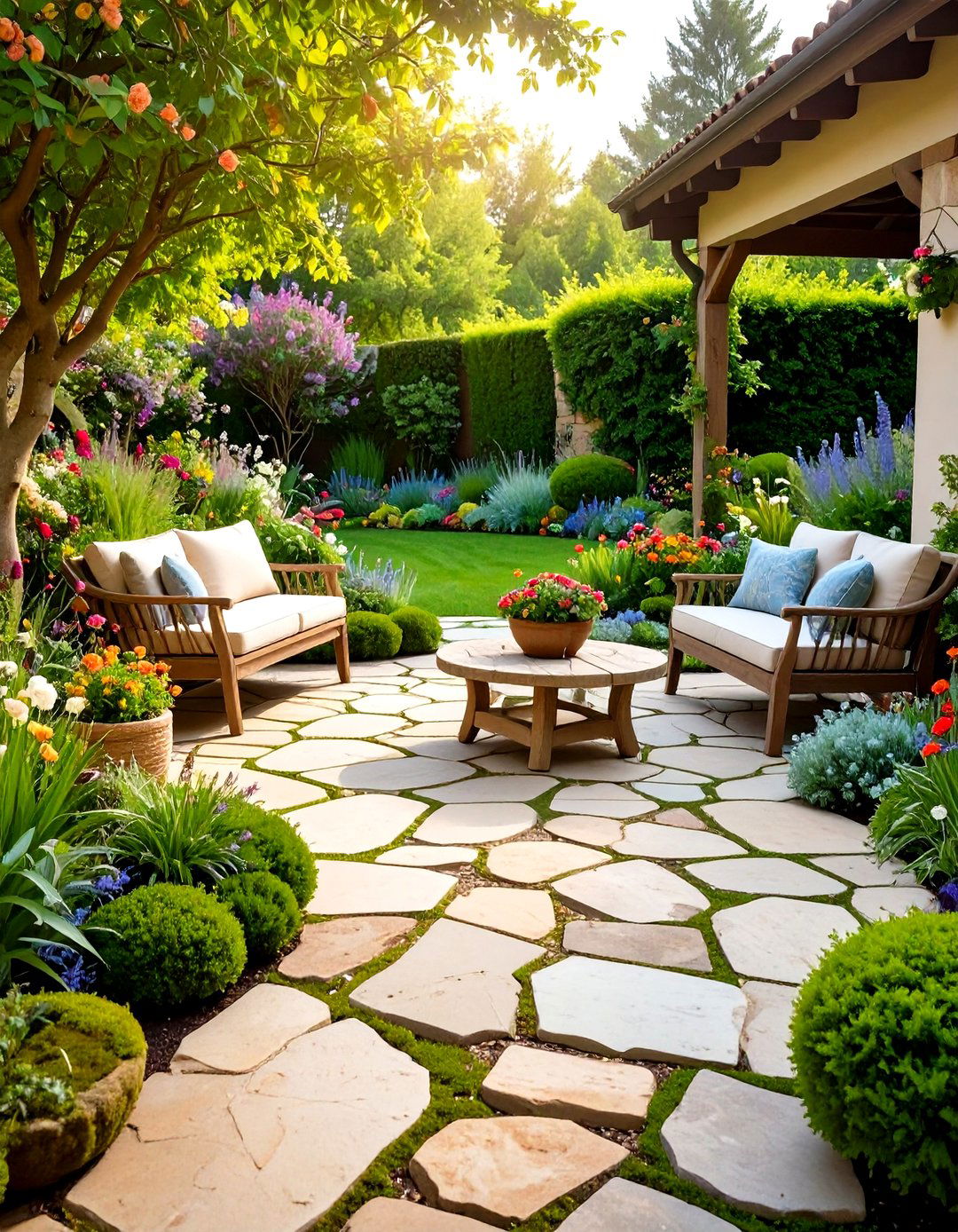 Fieldstone Rustic Garden Patio - 24 Stone Patio Ideas