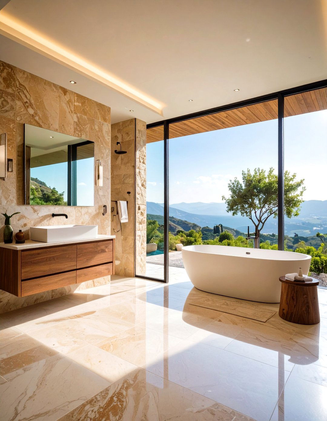 Filled Travertine Smooth Modern Surfaces - 24 Travertine Tile Bathroom Ideas