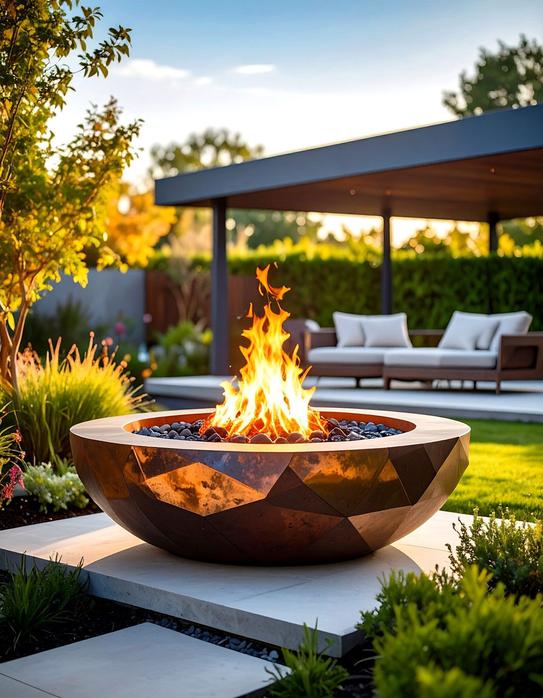 Fire Bowl Contemporary Patio Design - 24 Outdoor Fireplace Ideas