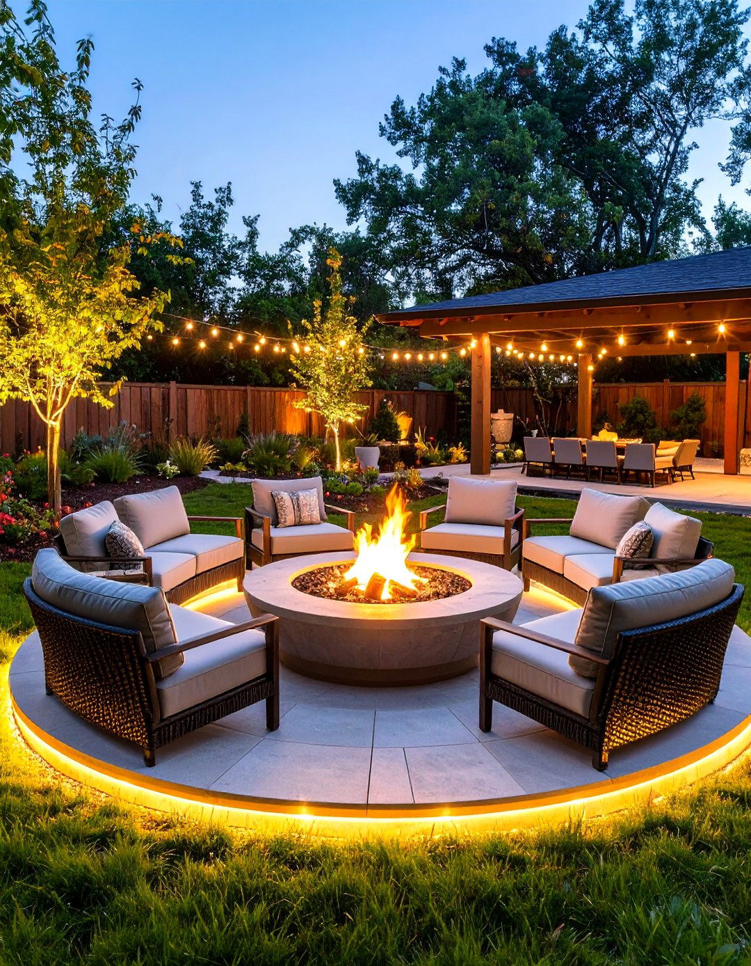 Fire Feature Ambient Lighting - 24 Backyard Lighting Ideas