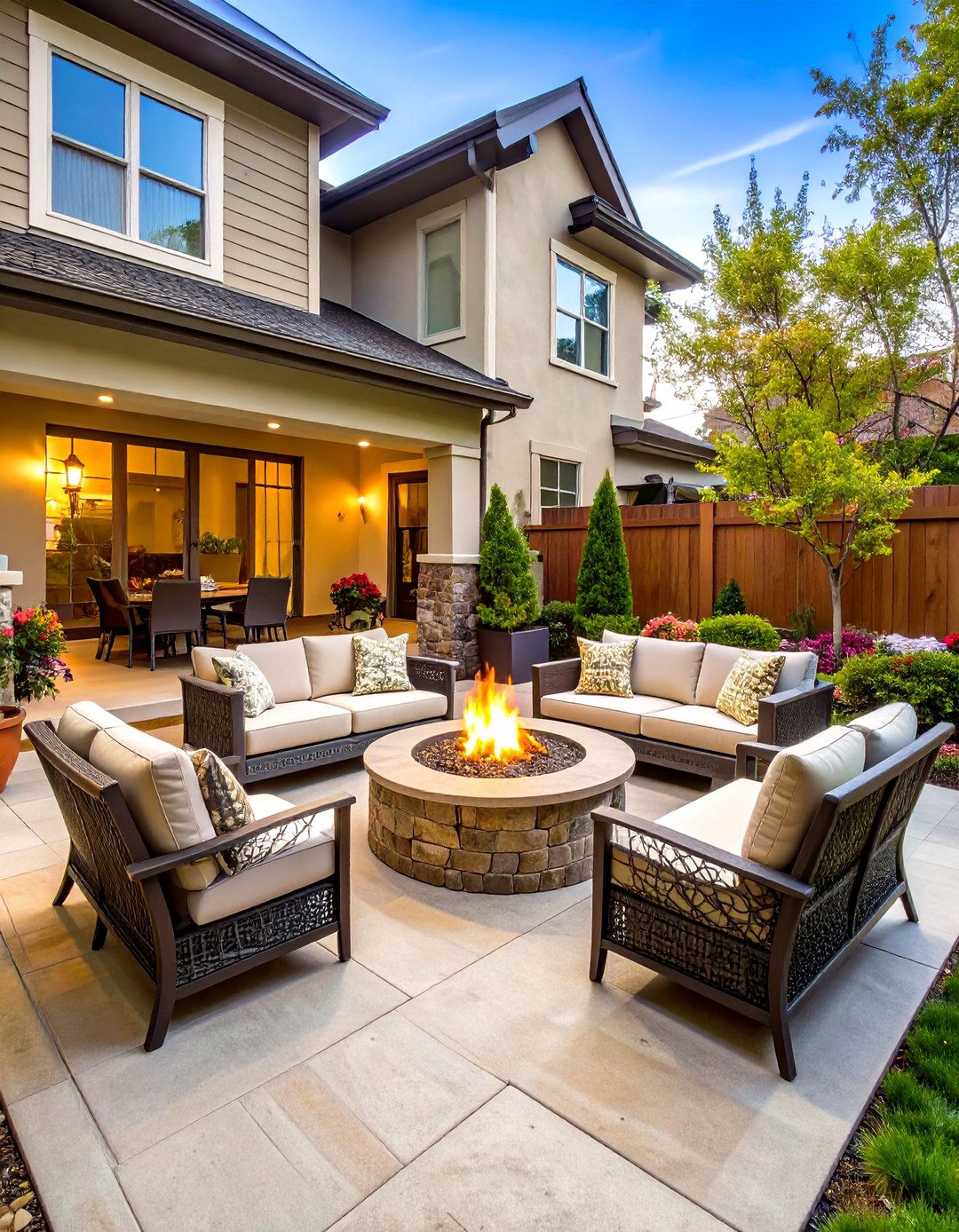 Fire Feature Centered Patio Design - 24 townhouse patio ideas