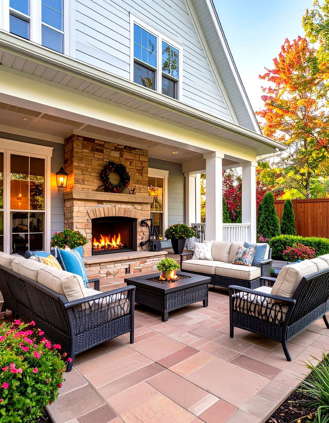 Fire Feature Focal Point Large Front Porch - 24 Large Front Porch Ideas
