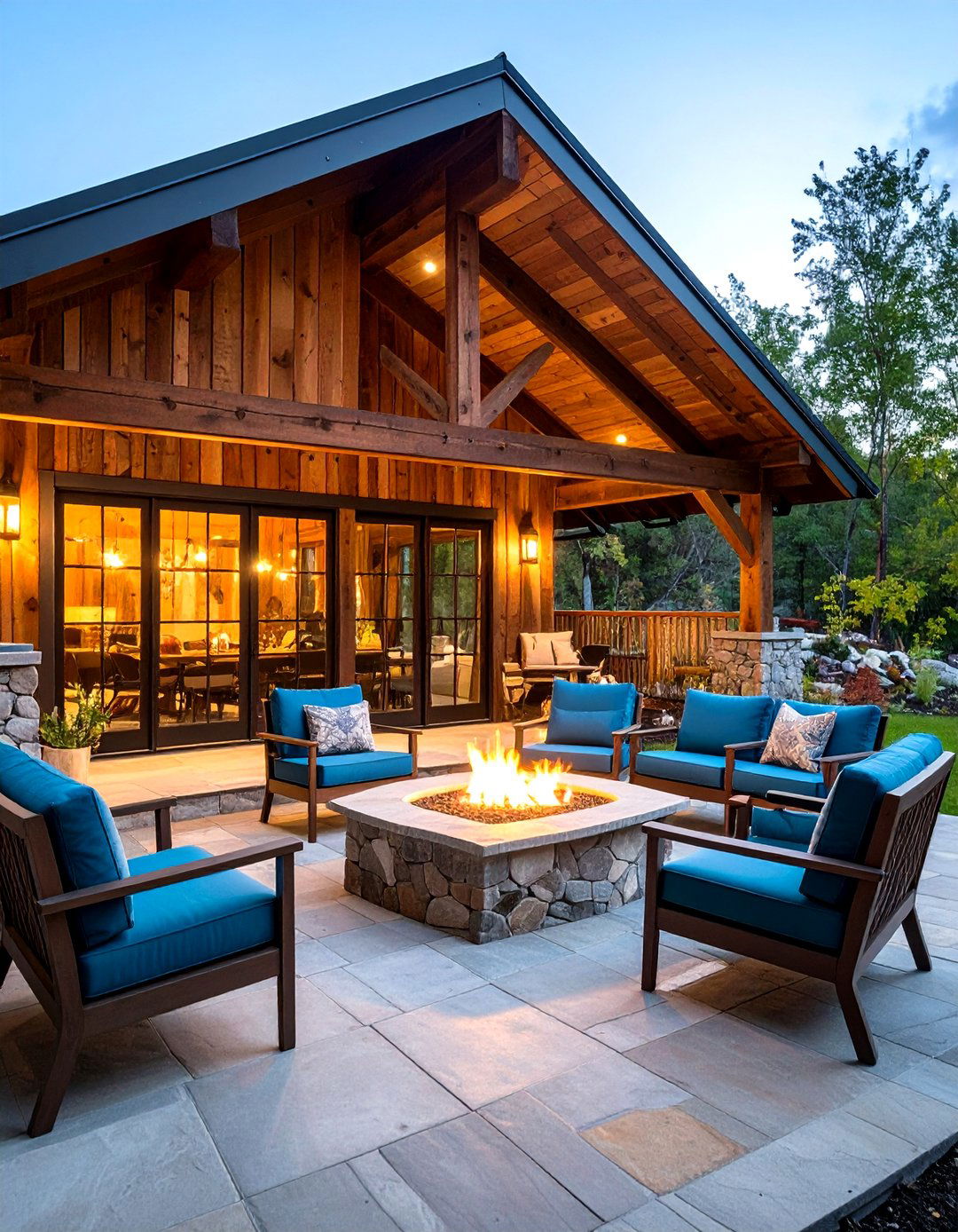 Fire Feature Gathering Porch - 24 Barndominium Front Porch Ideas