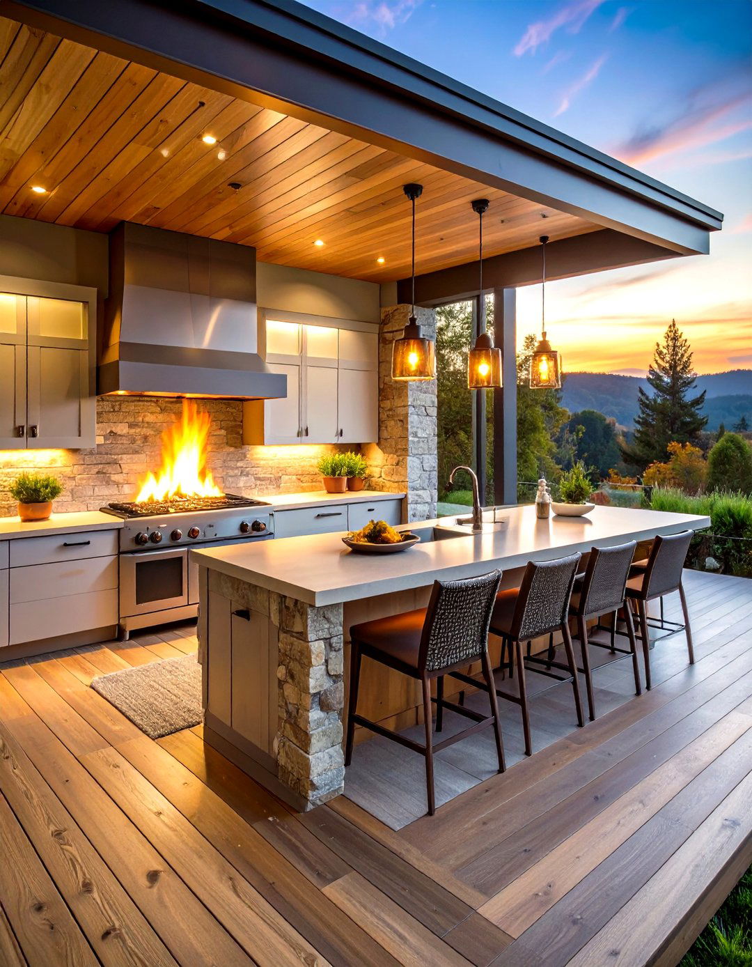 Fire Feature Integration Deck Kitchen - 24 Outdoor Kitchen on Deck