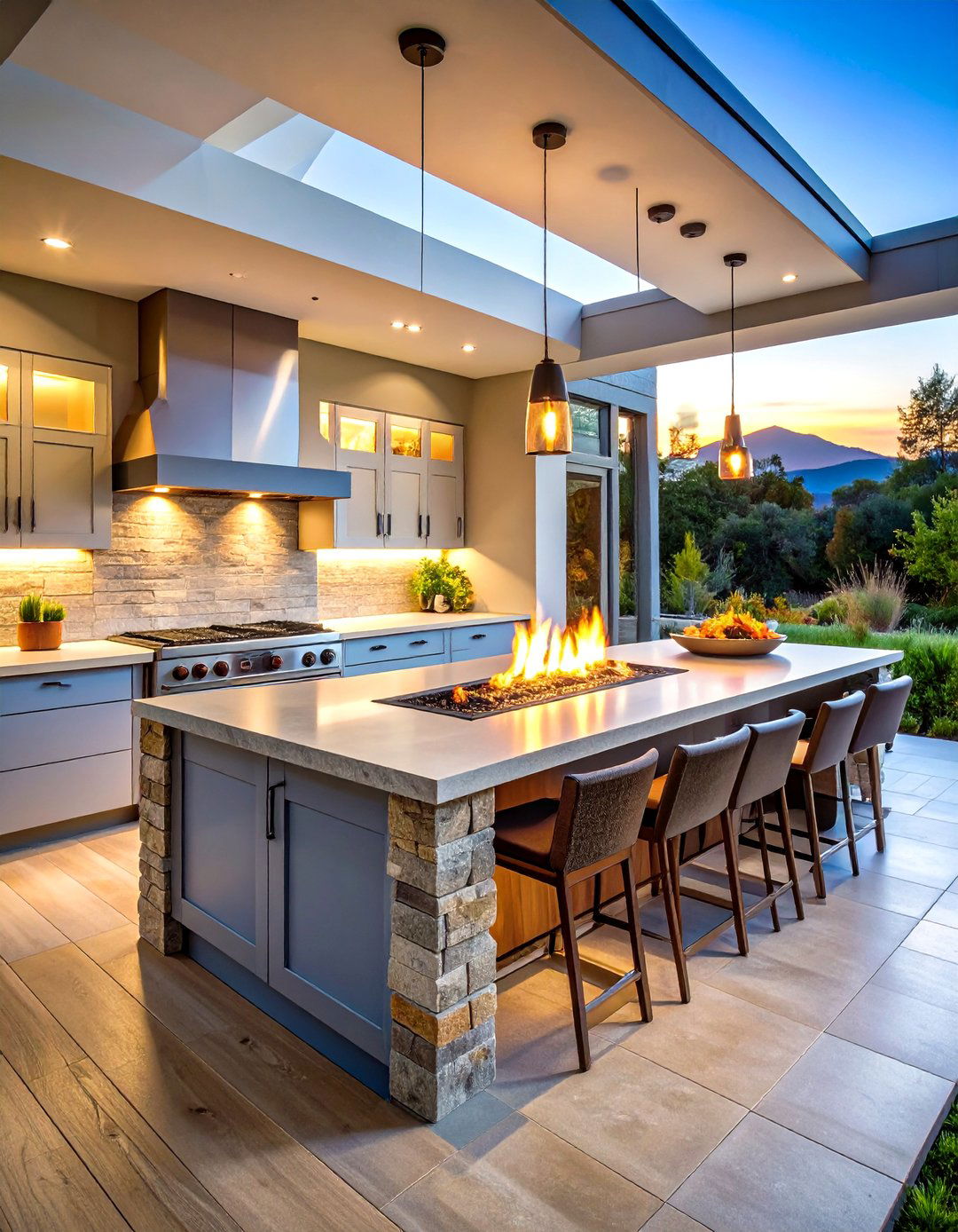 Fire Feature Island - 24 Outdoor Kitchen Island Ideas