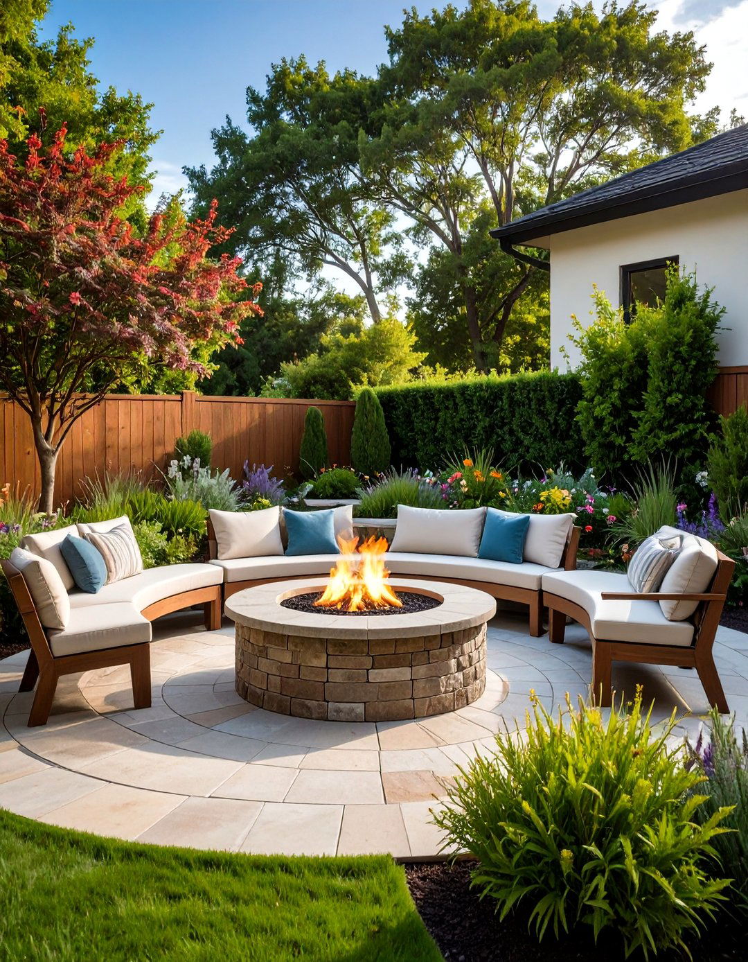 Fire Pit Centered Gathering Patio Space - 24 Backyard Patio Ideas