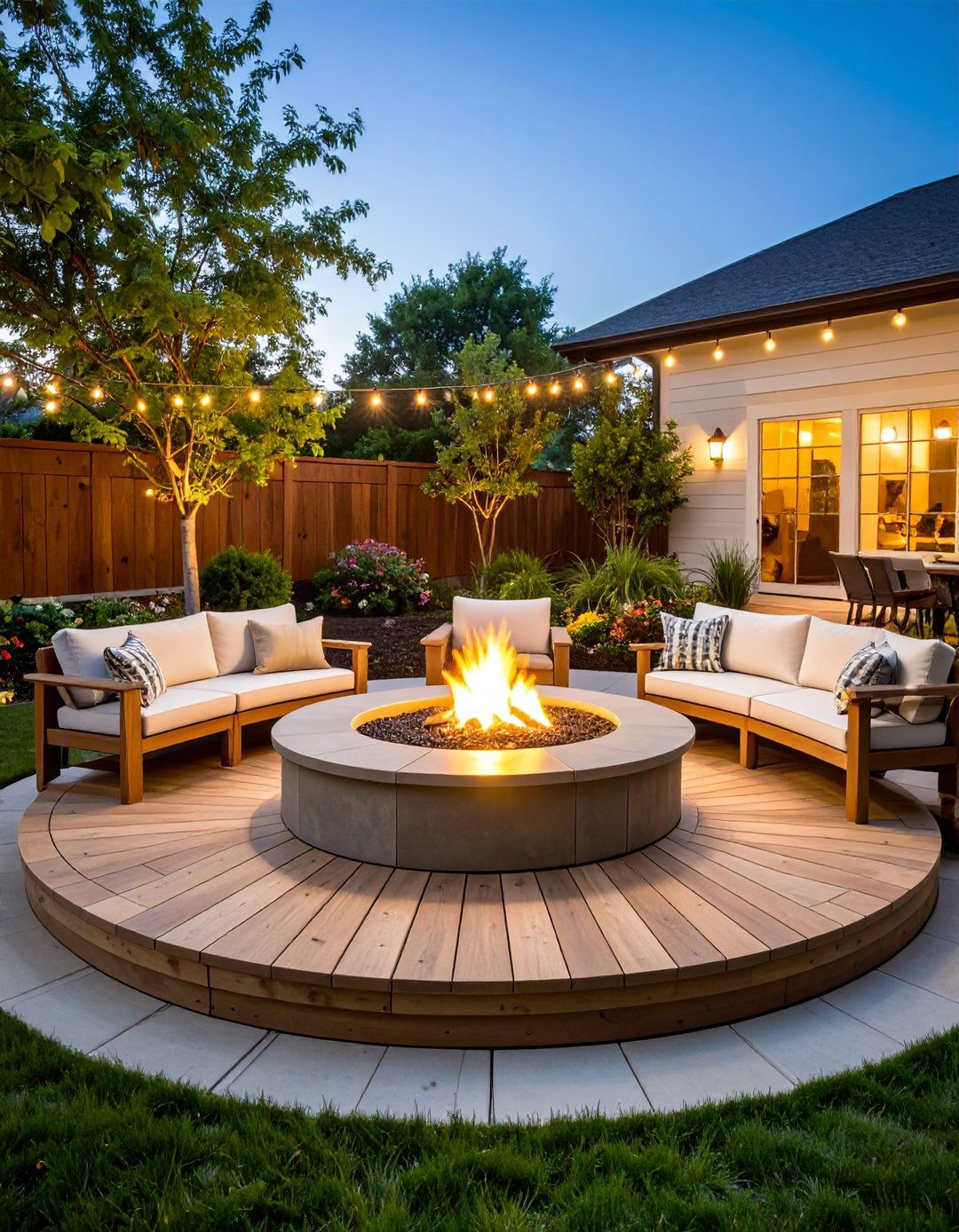 Fire Pit Centered Platform Deck - 24 Platform Deck Ideas
