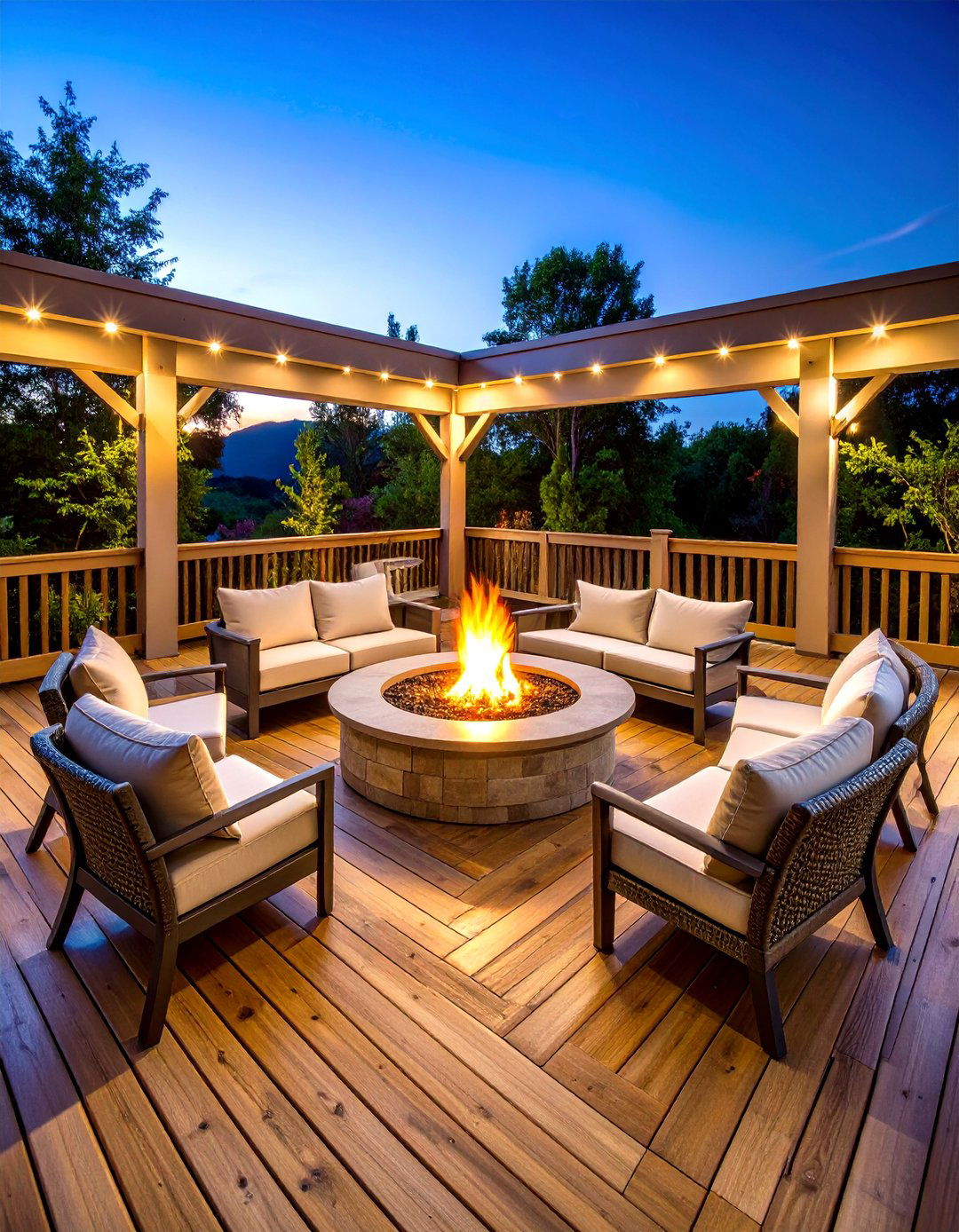 Fire Pit Centered Social Deck - 24 Backyard Deck Ideas on a Budget