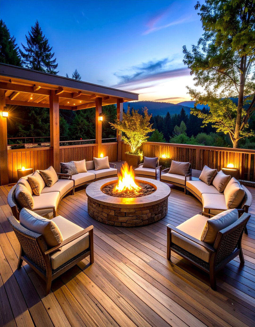 Fire Pit Central Deck Design - 24 Small Deck Ideas