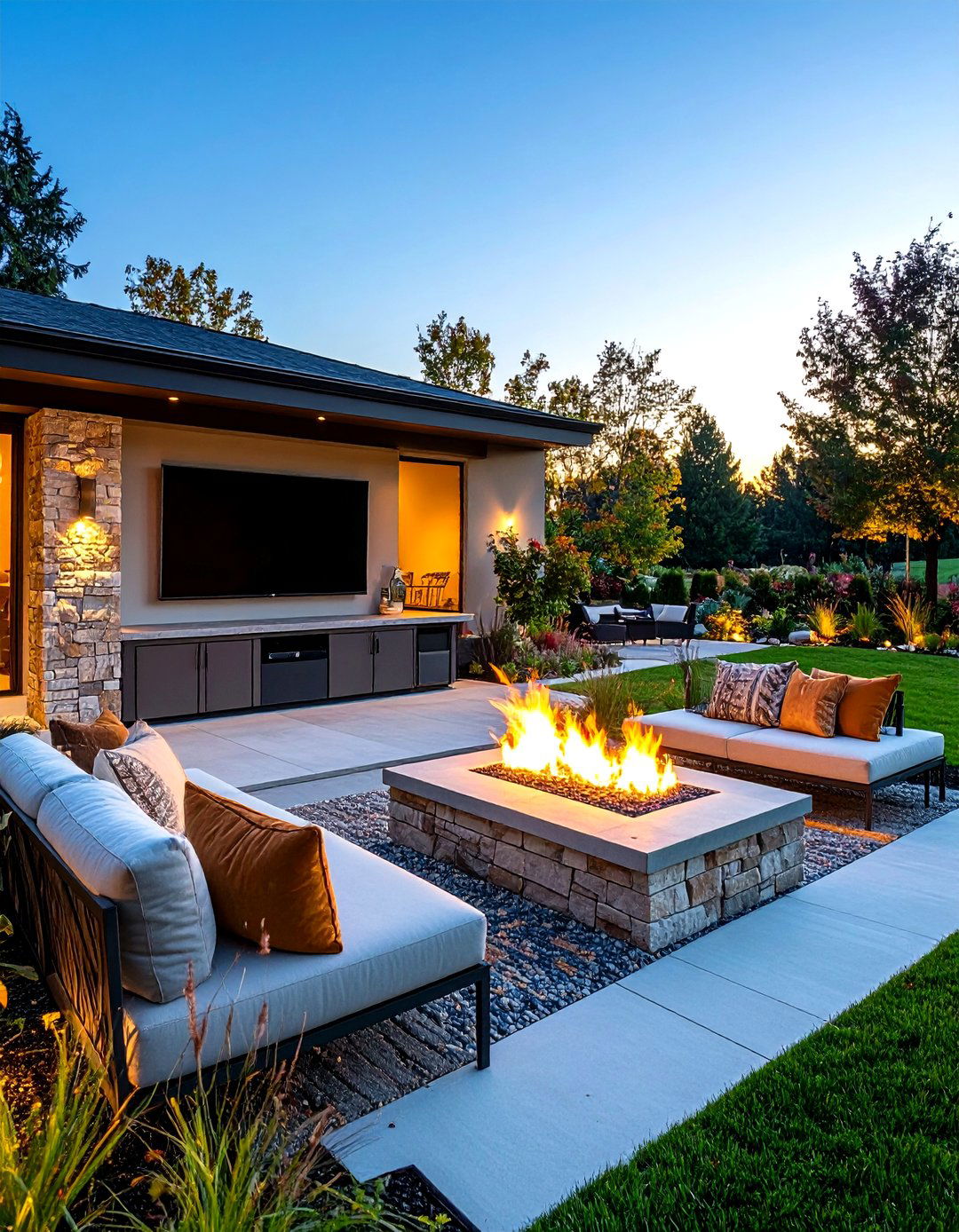 Fire Pit Television Combination Zone - 24 Outdoor Tv Ideas