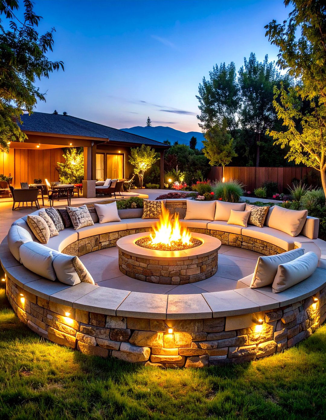 Fire Pit with Retaining Wall Seating Integration - 24 Fire Pit Ideas