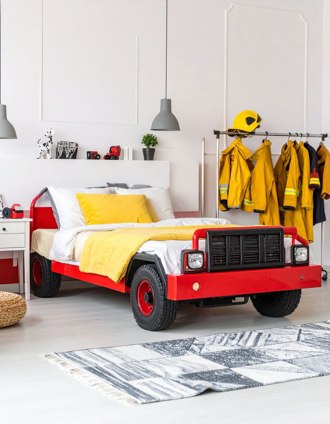 Fire Truck Hero Bedroom with Emergency Station Setup - 24 Red Boy Room Ideas