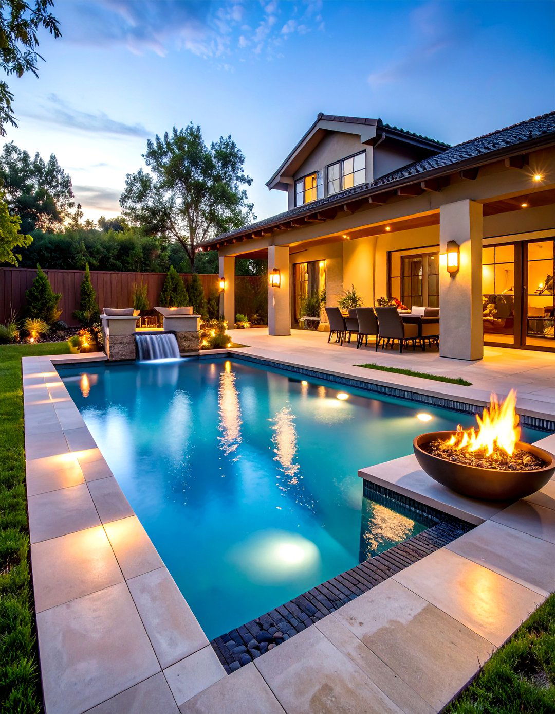 Fire and Water Feature Pool - 24 Backyard Pool Ideas